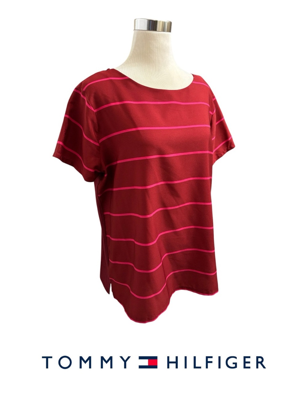 Tommy Hilfiger Red Top with Pink Stripes - Short Sleeve